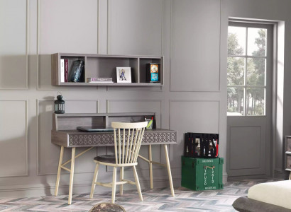 Desk Bookshelf Computer Desk Shelf Gray Wood Children's Set 2-piece